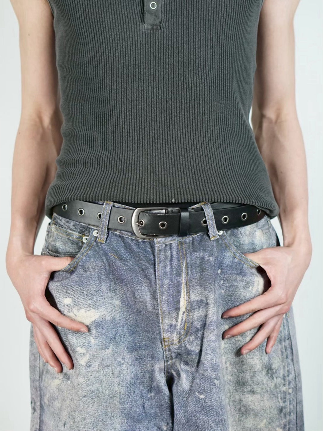 受注制【Chikashitsu +】vegan leather eyelet belt (2color)
