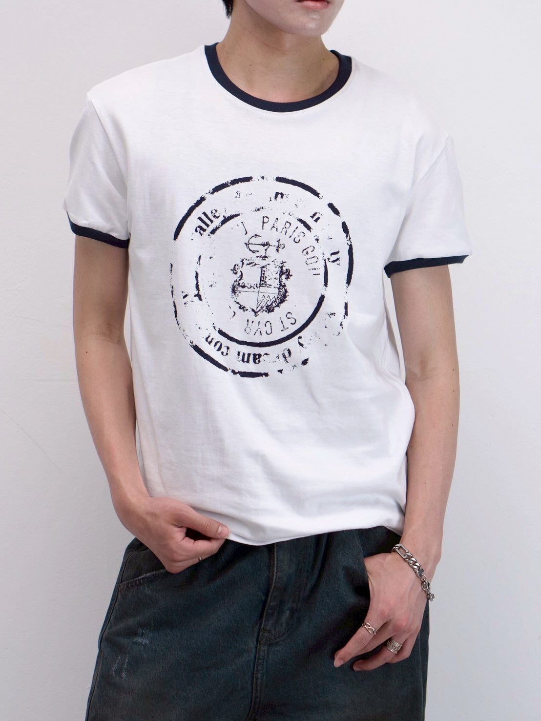 受注制【Chikashitsu +】stamp printing ringer tee (3color)