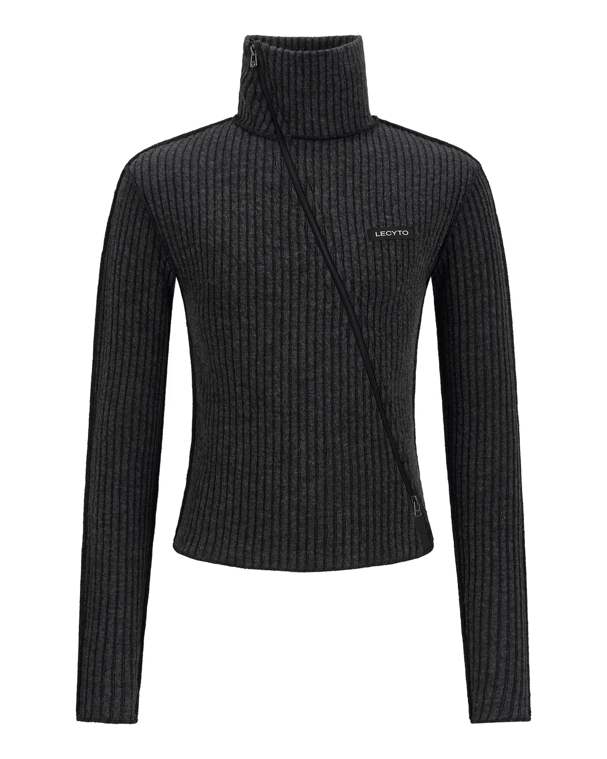 【LECYTO】Diagonal Rib Knit Zip-Up