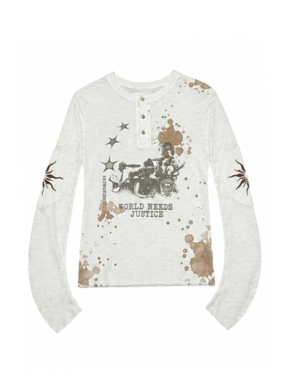国際配送【Never mind the XU】paint graphic henley long sleeve