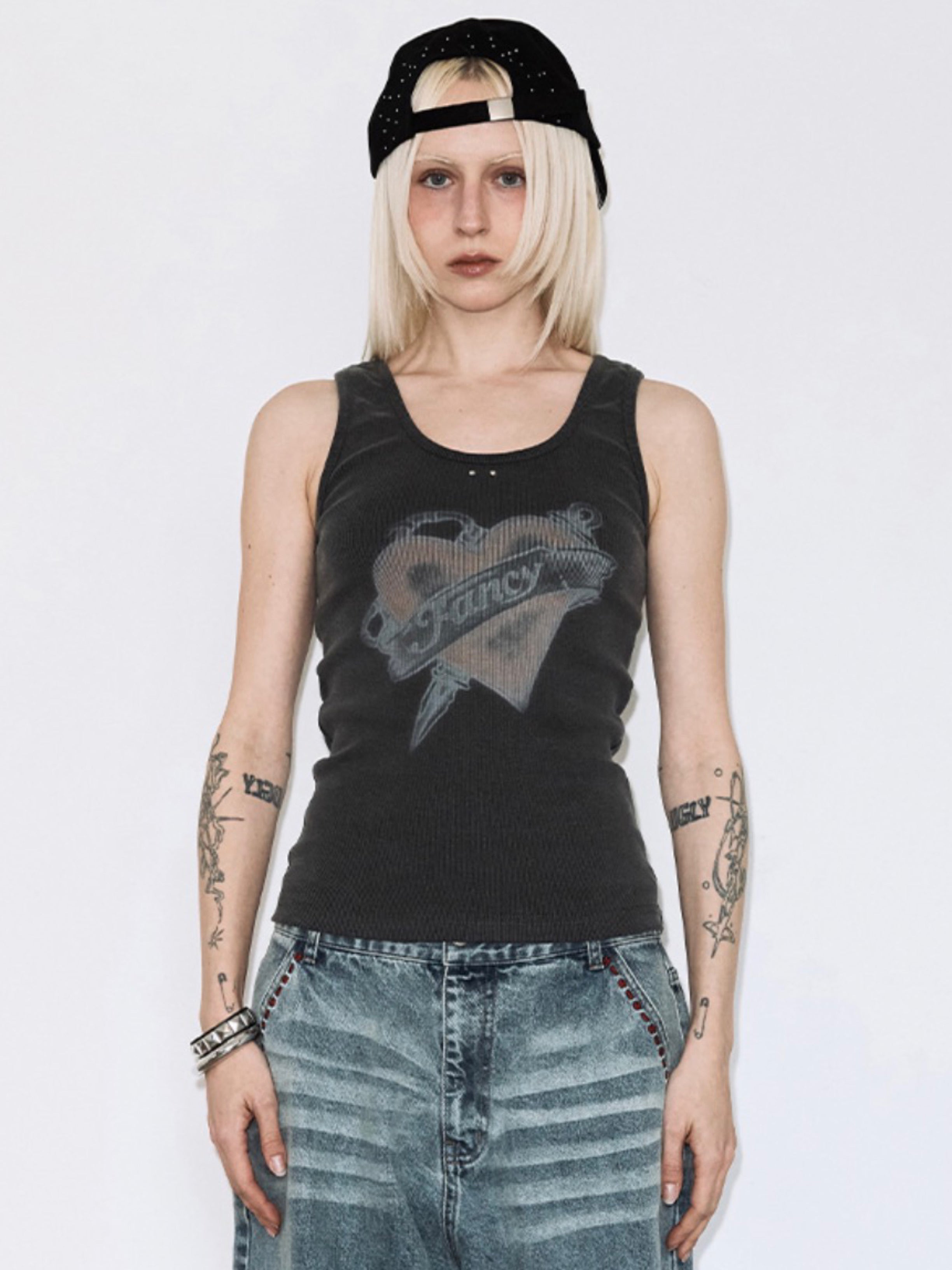【FANCY CLUB】WASHED HEART SLEEVELESS