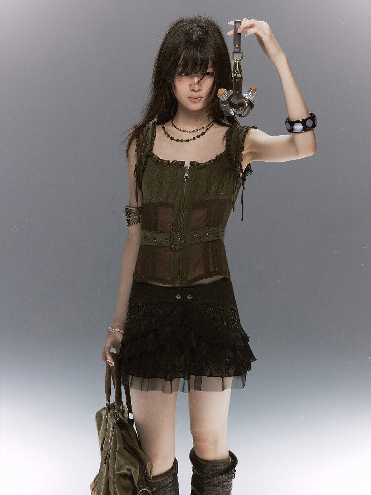 【Cest Nous】Vine pleated short skirt