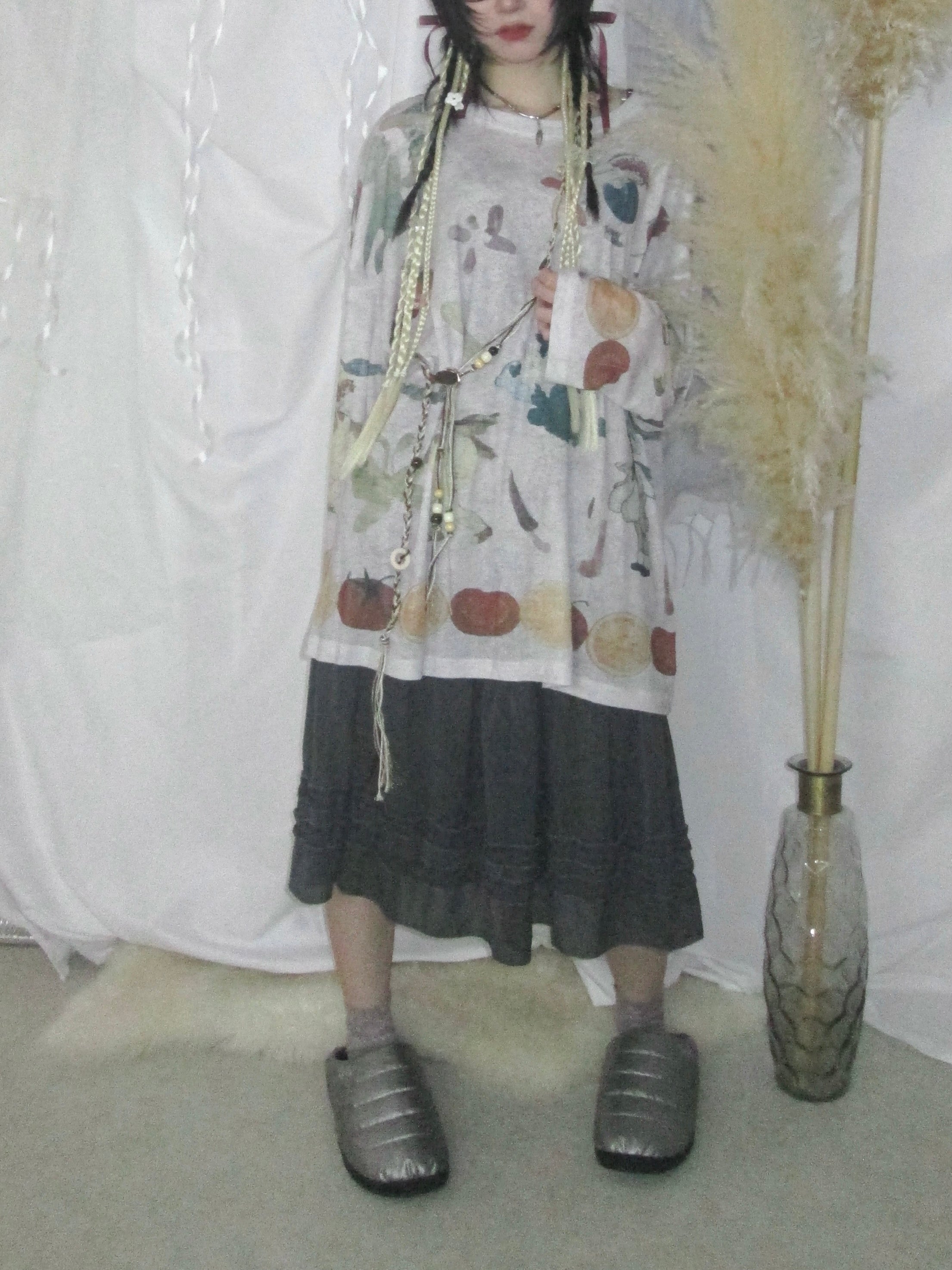 5/29 20:00発売 国際配送【Nerd out XU】see-through midium frill banding skirt (3color)