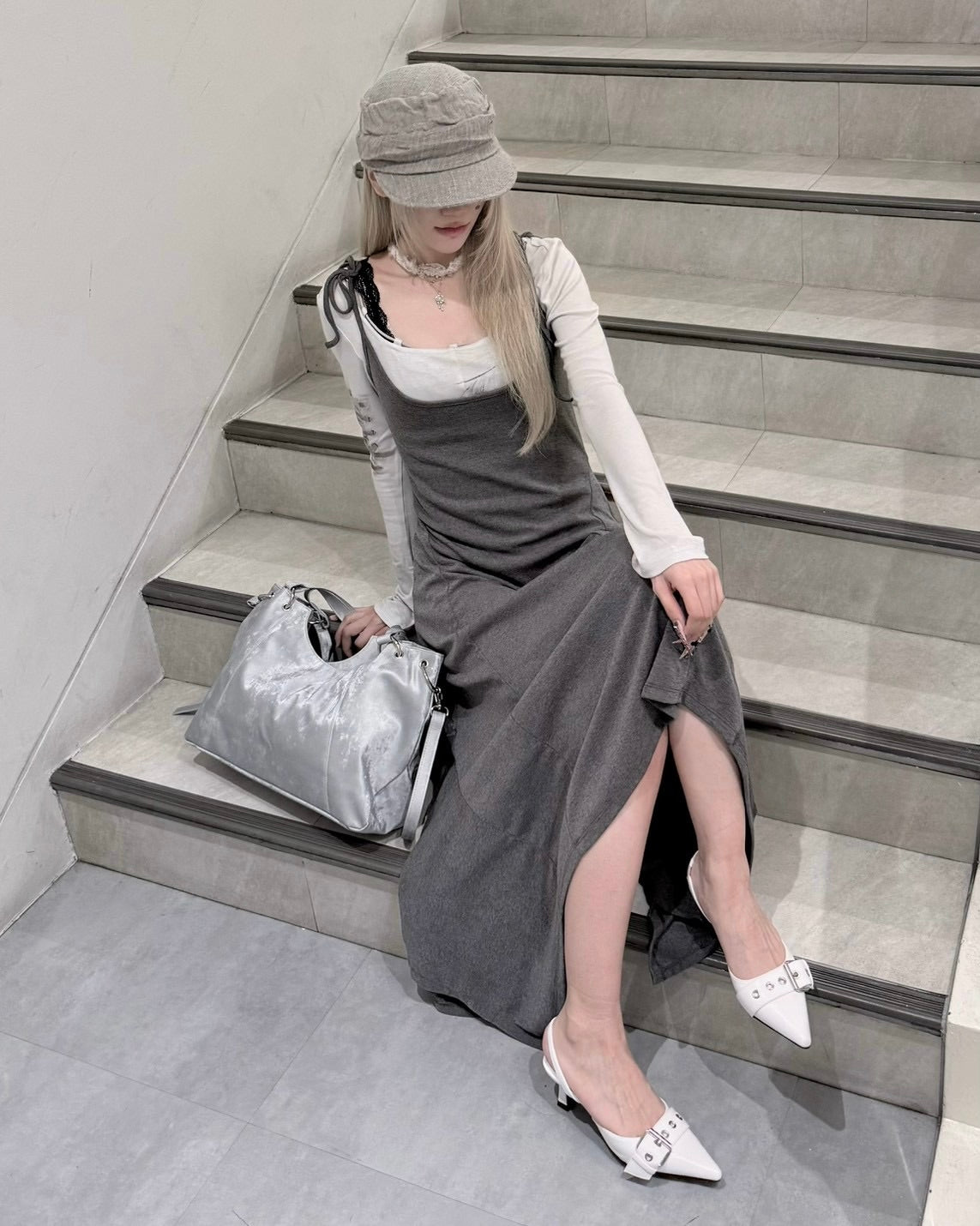 受注制【nmtc+】Curve Layered Long Skirt (2color)