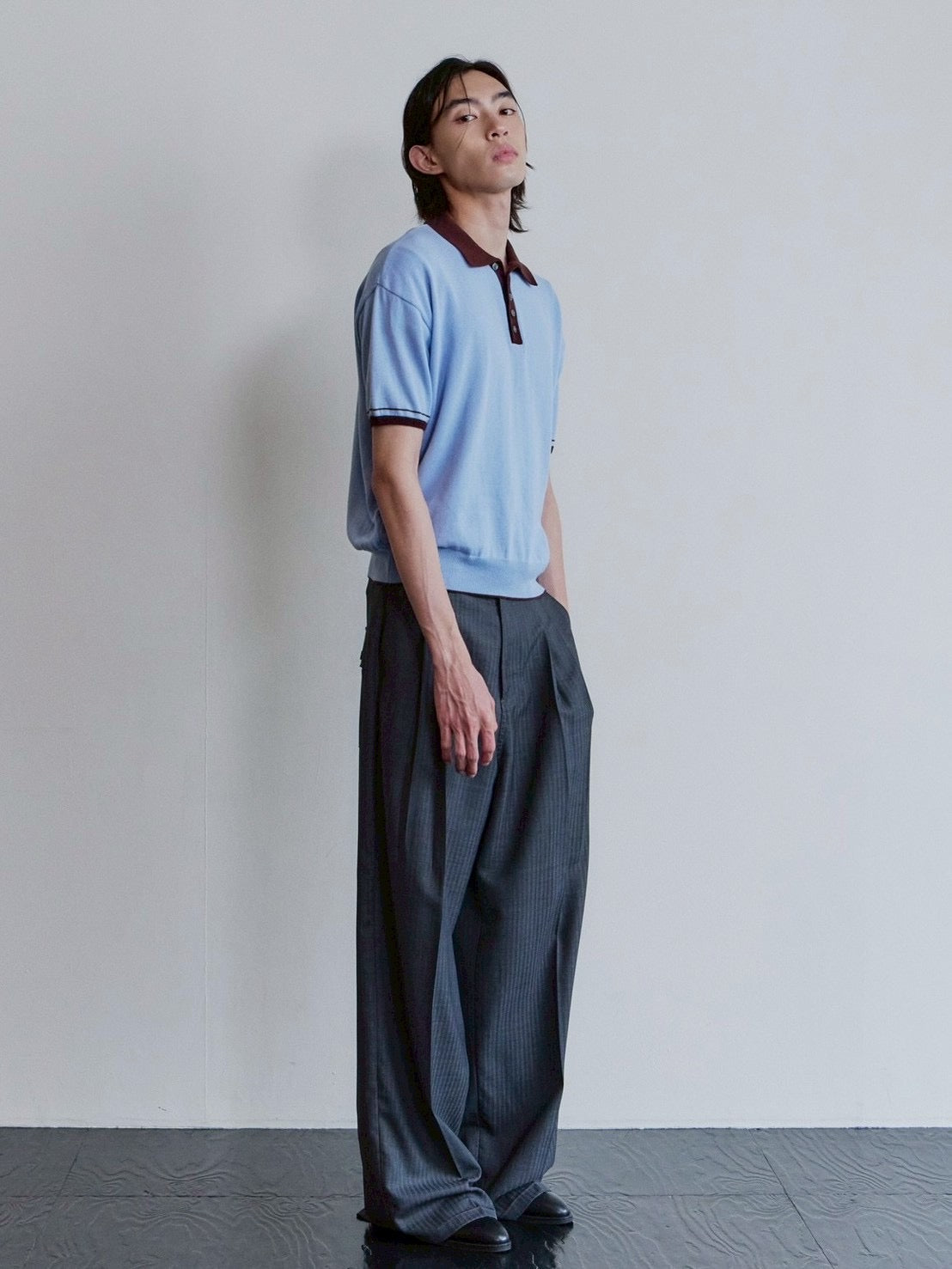 【Waviness】Accent Collar Polo Knit