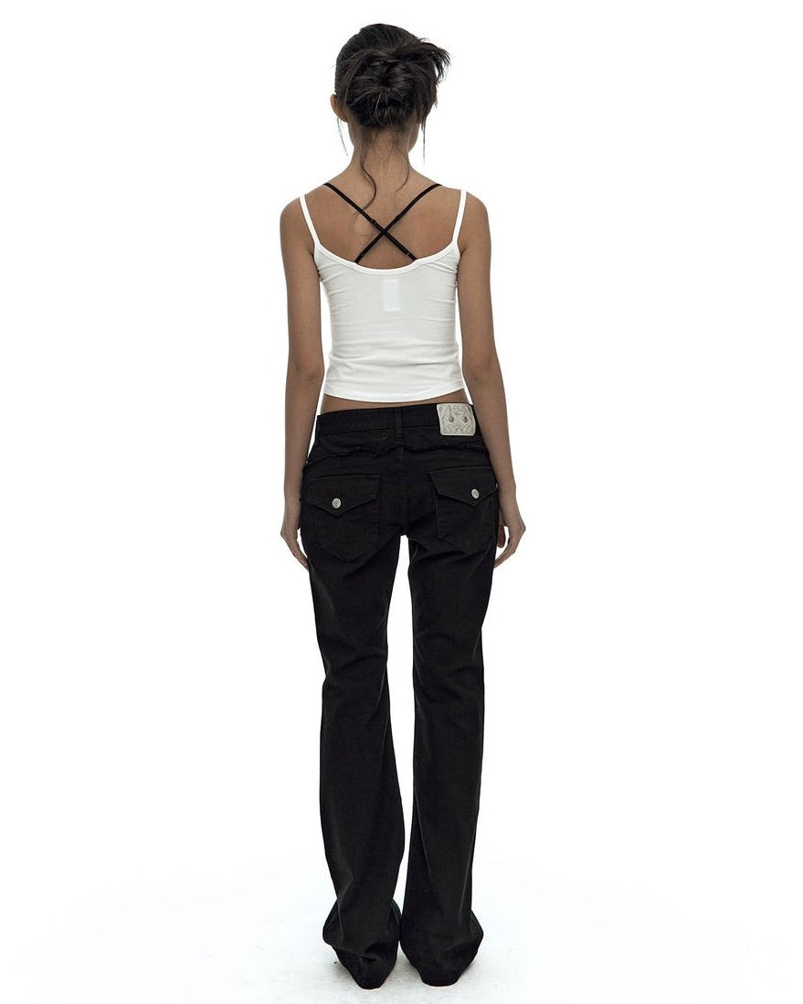 【Kashiko】Side Zipper Boots-cut Jeans