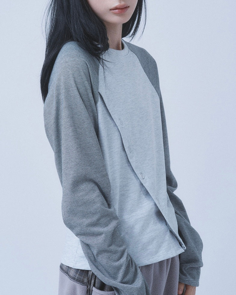 【TUOMIO】STRIPE BUTTON LONG SLEEVE