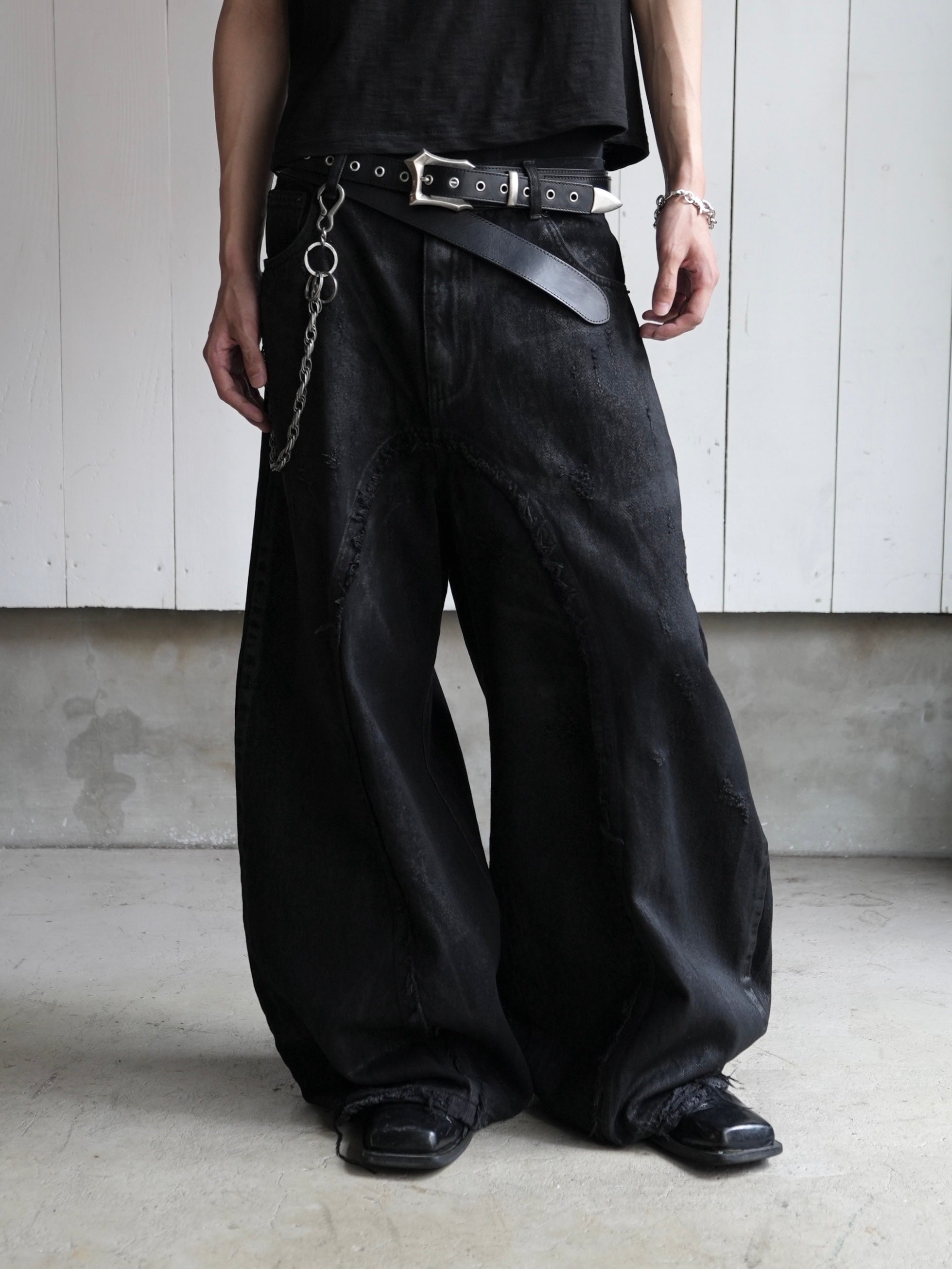 【CHIKASHITSU PLUS HIGH】Layered leather eyelet belt