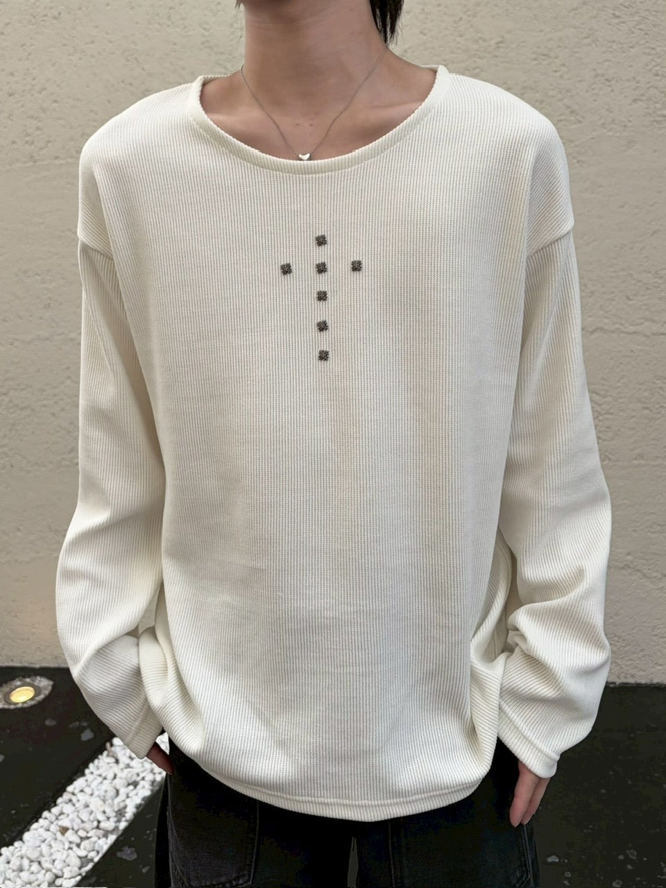 受注制【LUV CODE】cross rivet long sleeve tee (3color)