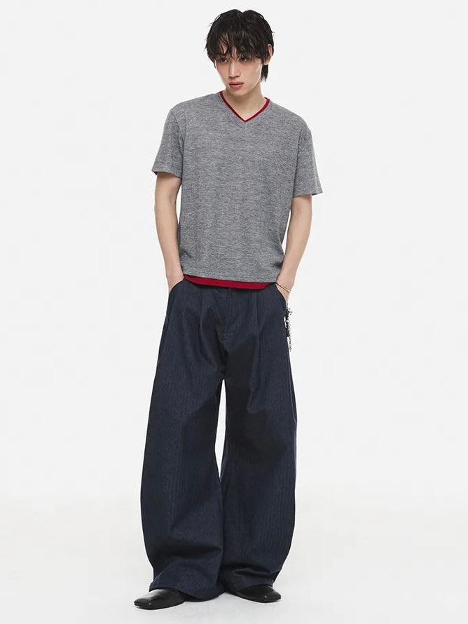【DNSR】Layered V-Neck Half T-Shirt