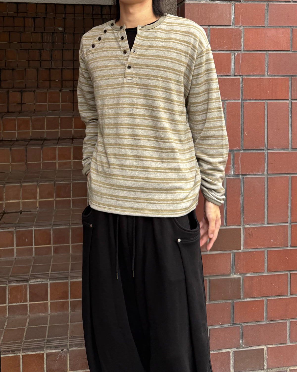 【youll】Asymmetry border henley long sleeve (3color)