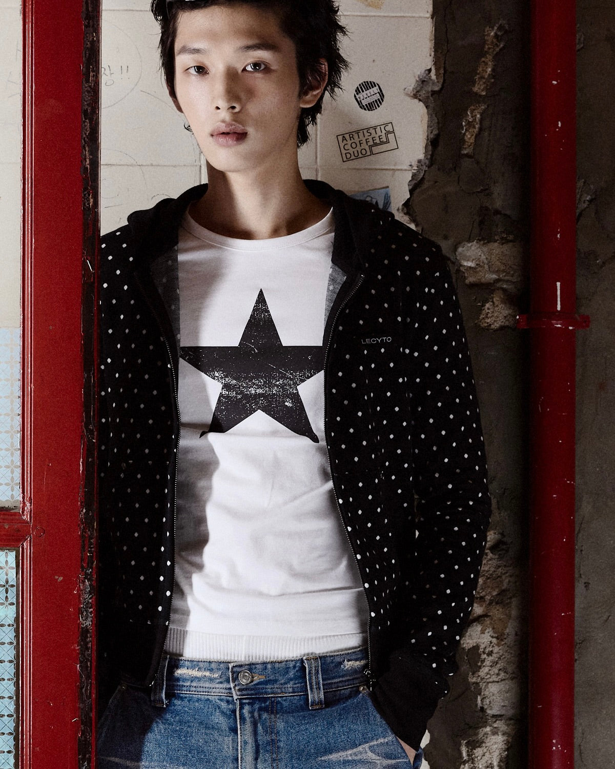 【LECYTO】Polka Dot Hoodie Zip-Up