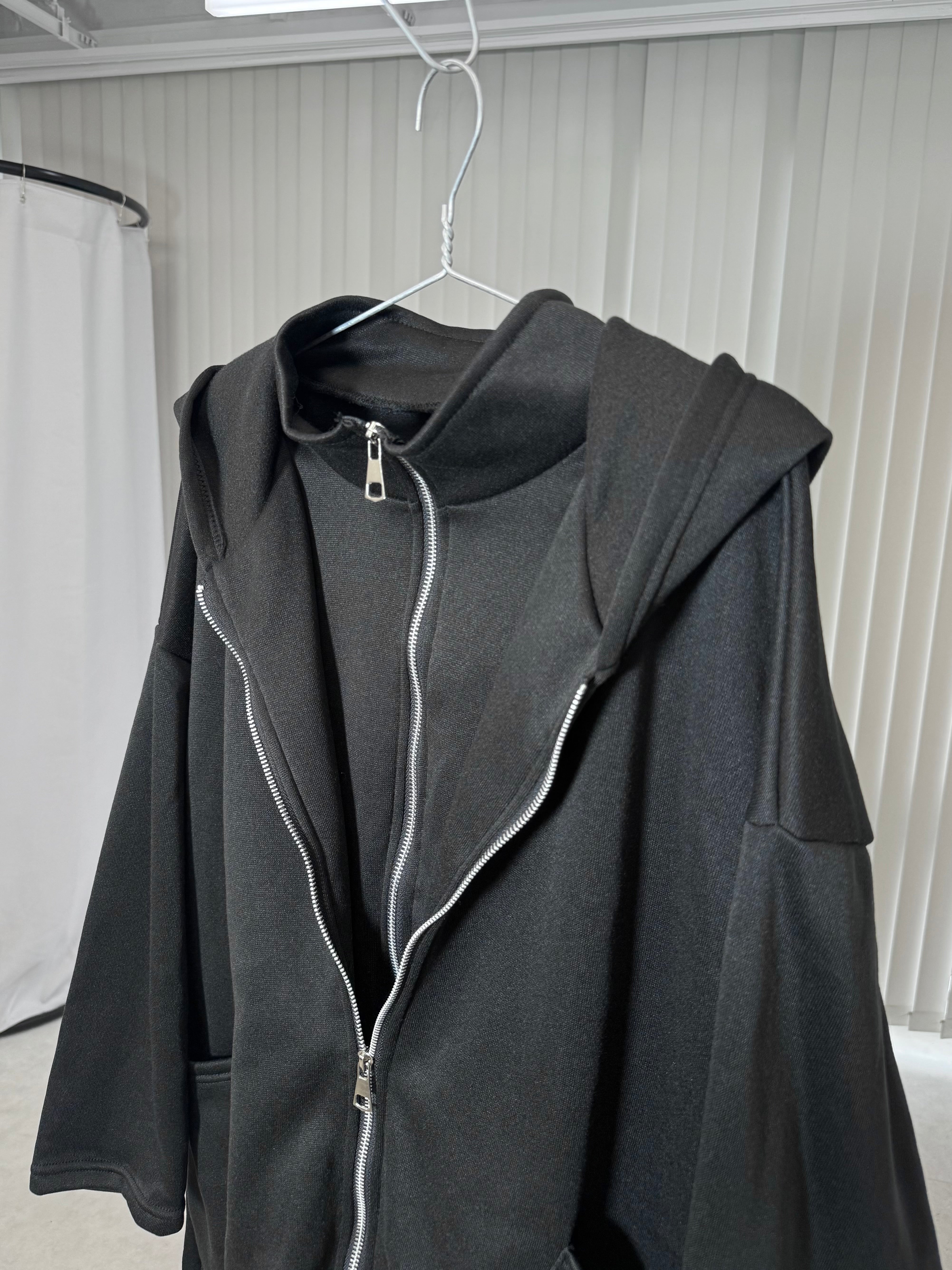 国際配送【Nerd out XU】big layered zip hoodie (2color) / 【ナードアウトエックスユー】ビックレイヤードジップフーディー