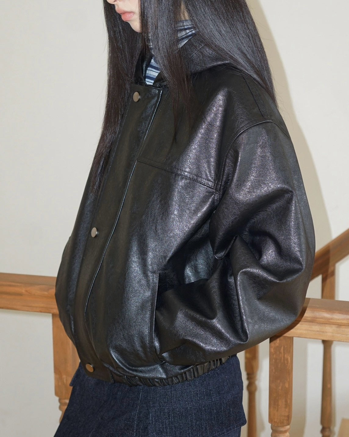【Uglyshadow】VEGAN LEATHER HOODED JACKET