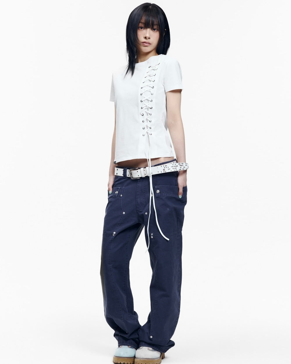 【AAKAM】Eyelet Corset Half Top