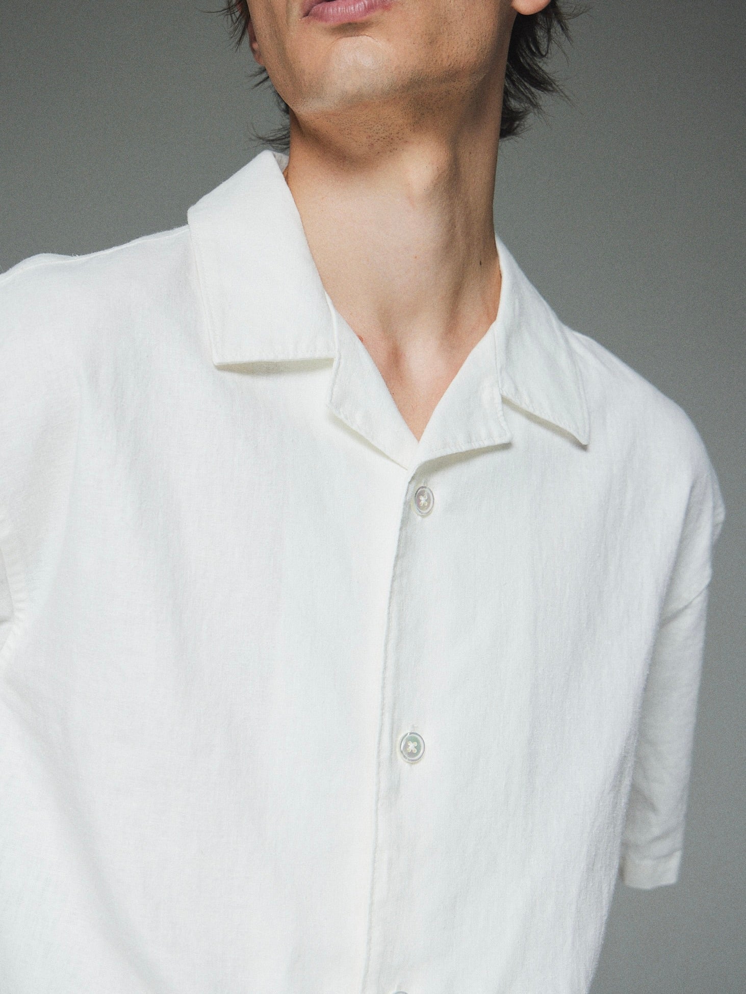 【CS】cut off linen open collar shirt