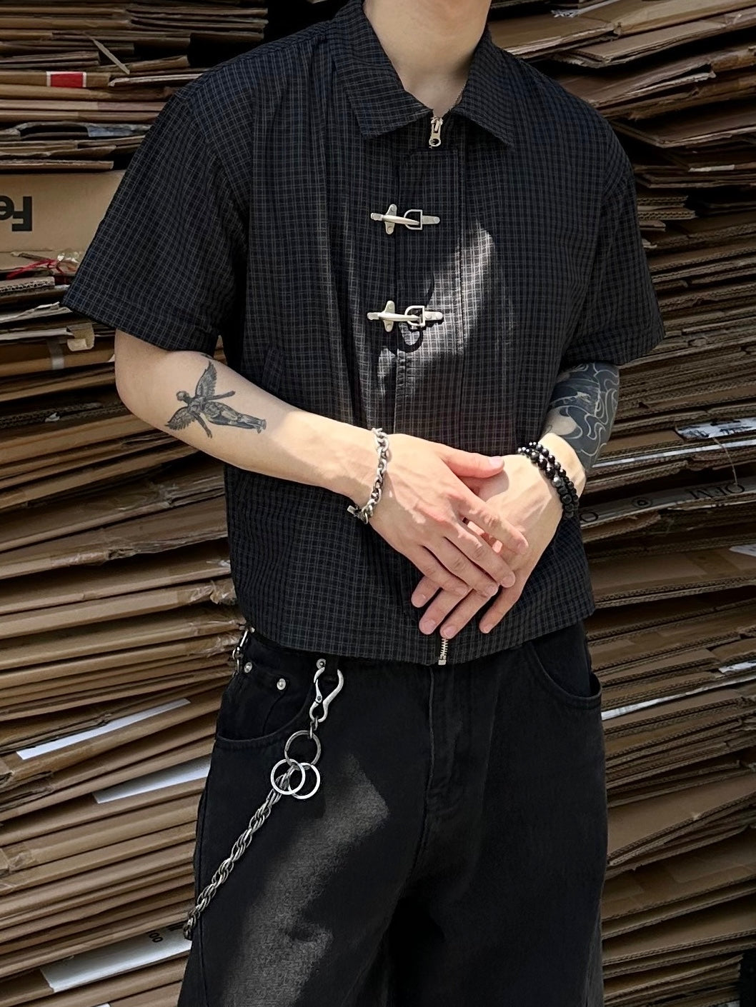大阪店WEB限定受注制【Chikashitsu +】double buckle shirt jacket (2color)