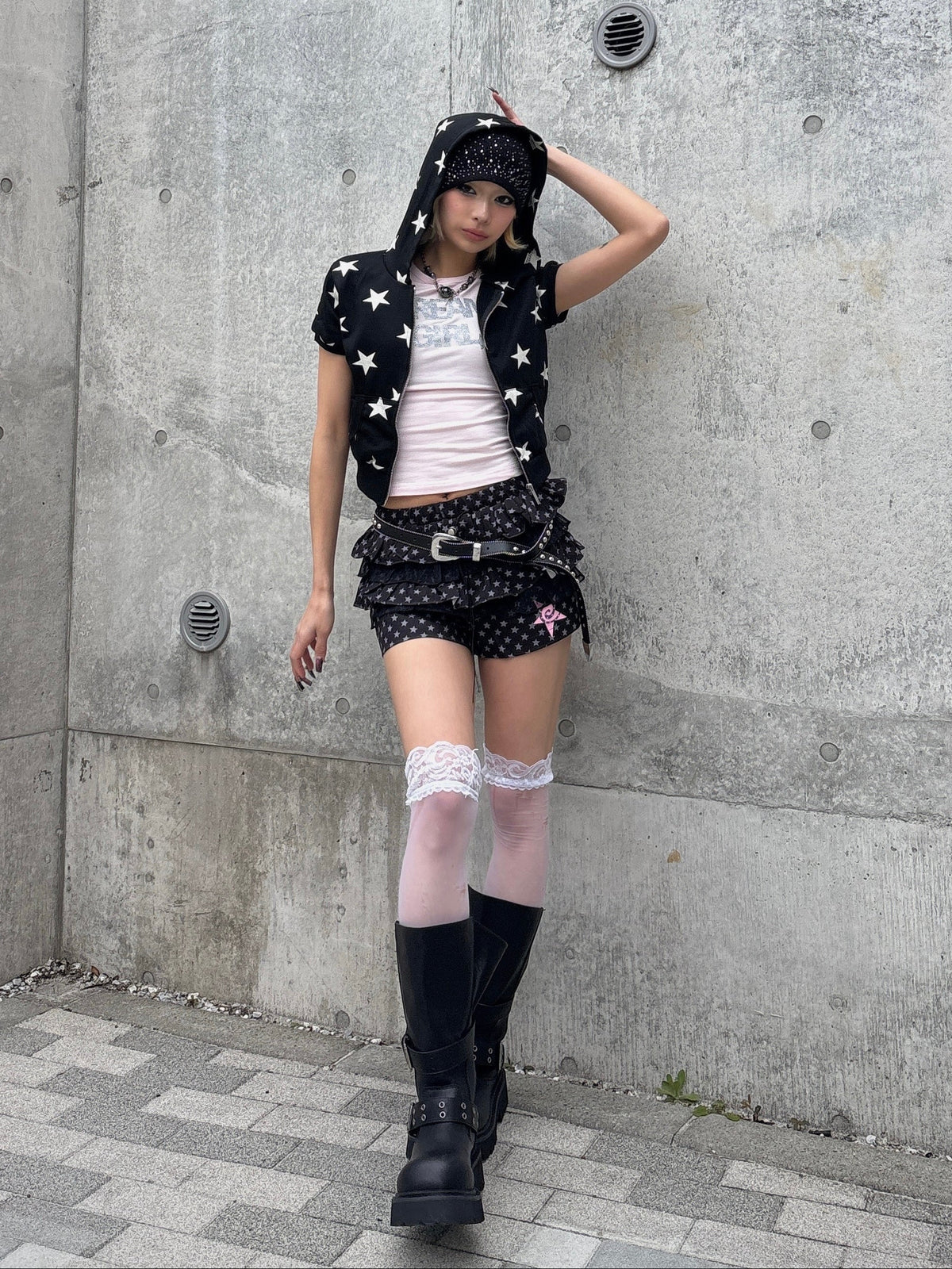 国際配送【Never mind the XU】star print skirt pants (3color)