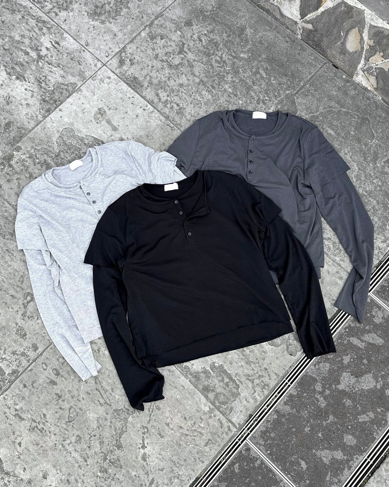 大阪店WEB限定受注制【Chikashitsu +】double layer henley long sleeve (3color)