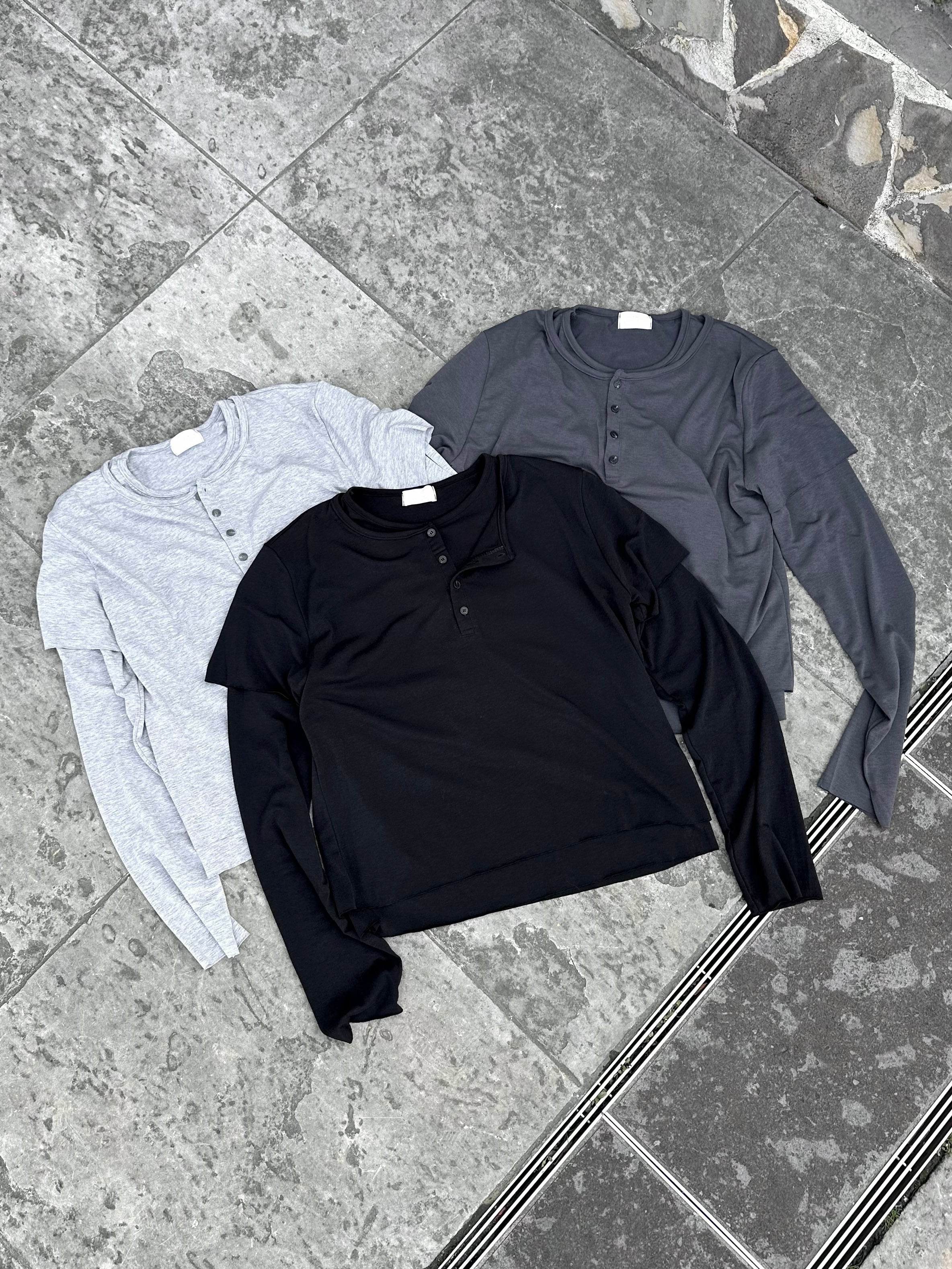 大阪店WEB限定受注制【Chikashitsu +】double layer henry long sleeve (3color)