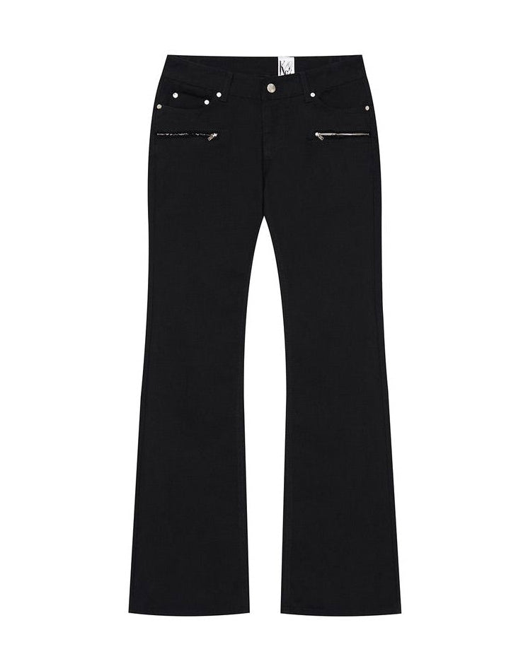 【Kashiko】Side Zipper Boots-cut Jeans
