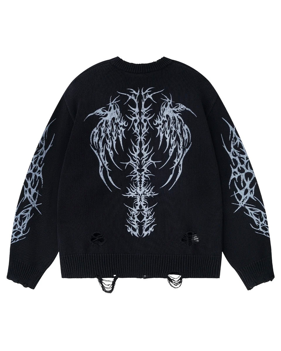【SUPPLIER】Distressed Tribal Bones Crew Knit