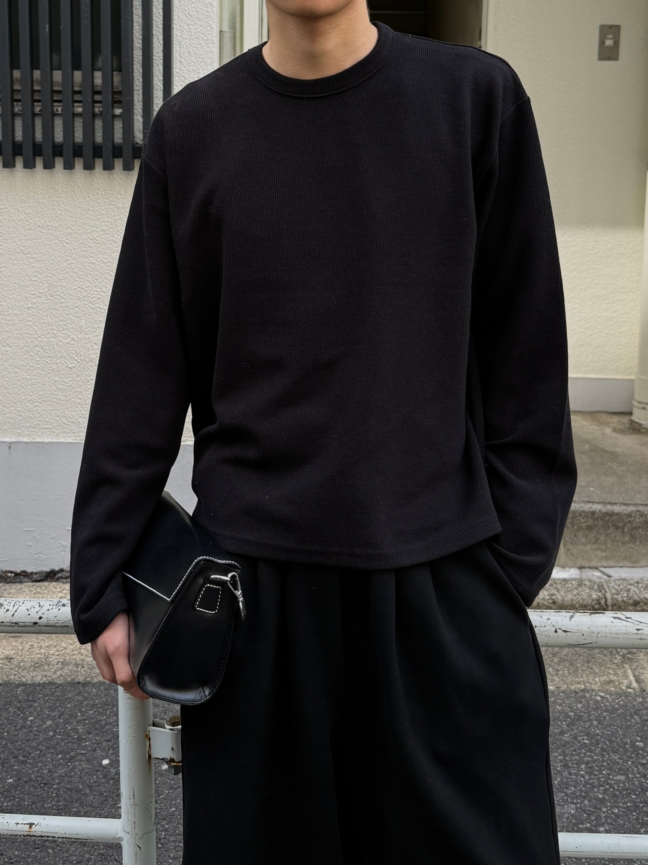 東京店WEB限定受注制【Chikashitsu +】cropped rib knit tee (2color)
