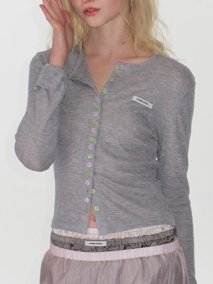 【CRANK】SHEER COLOR BUTTON CARDIGAN
