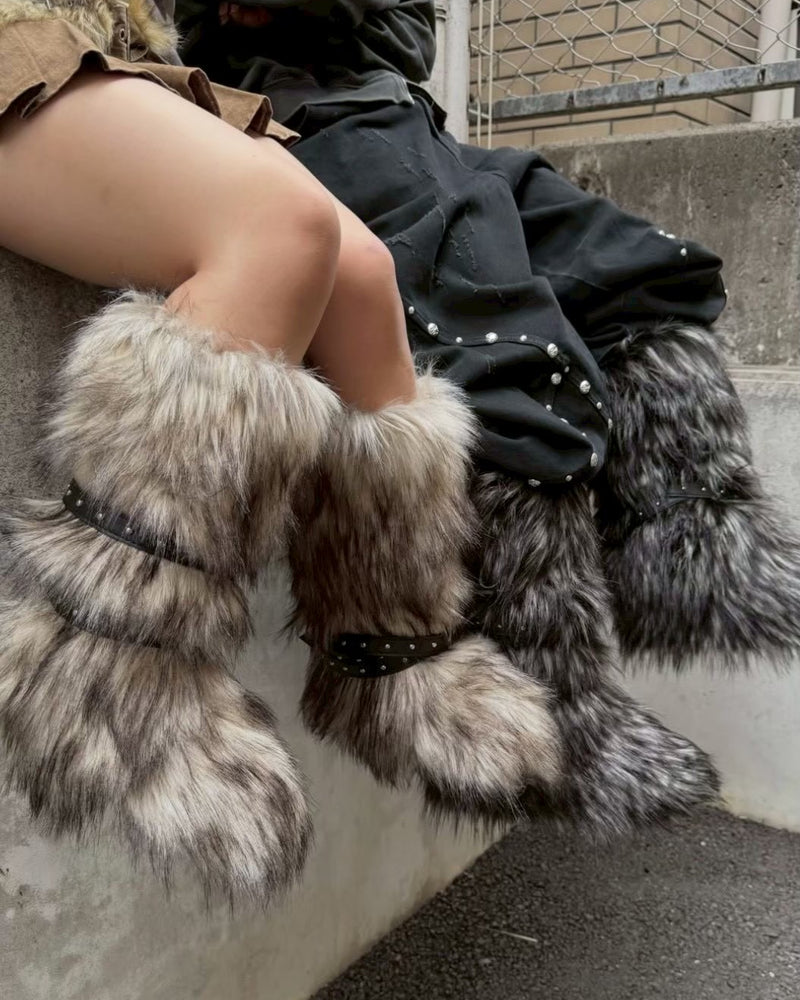 国際配送【Never mind the XU】belt fur boots (2color)