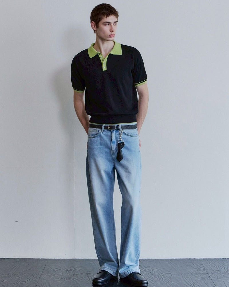 【Waviness】Accent Collar Polo Knit
