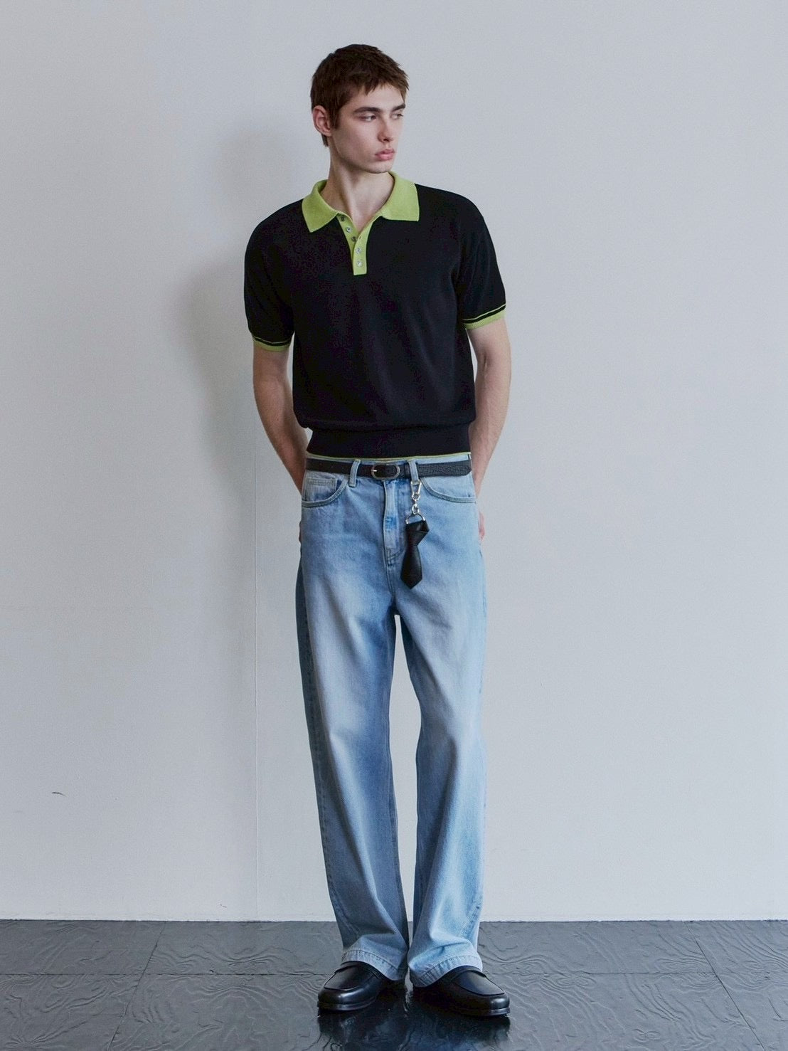 【Waviness】Accent Collar Polo Knit