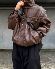 国際配送【RENOL】faux leather collared jacket