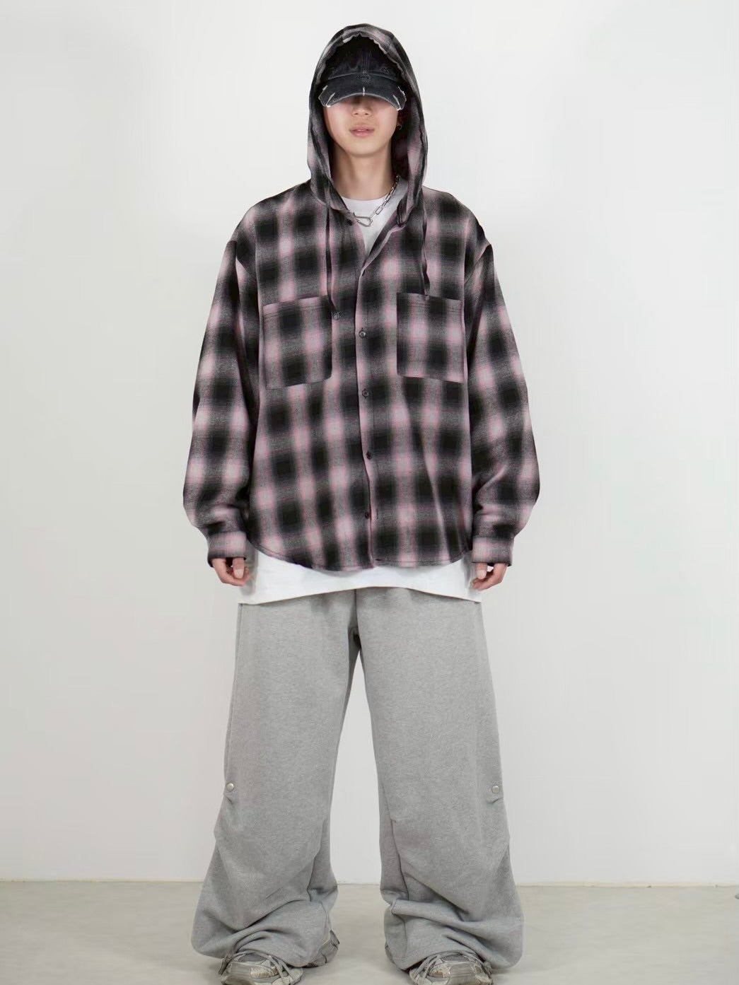 受注制【Chikashitsu +】tartan check hooded shirt (3color)