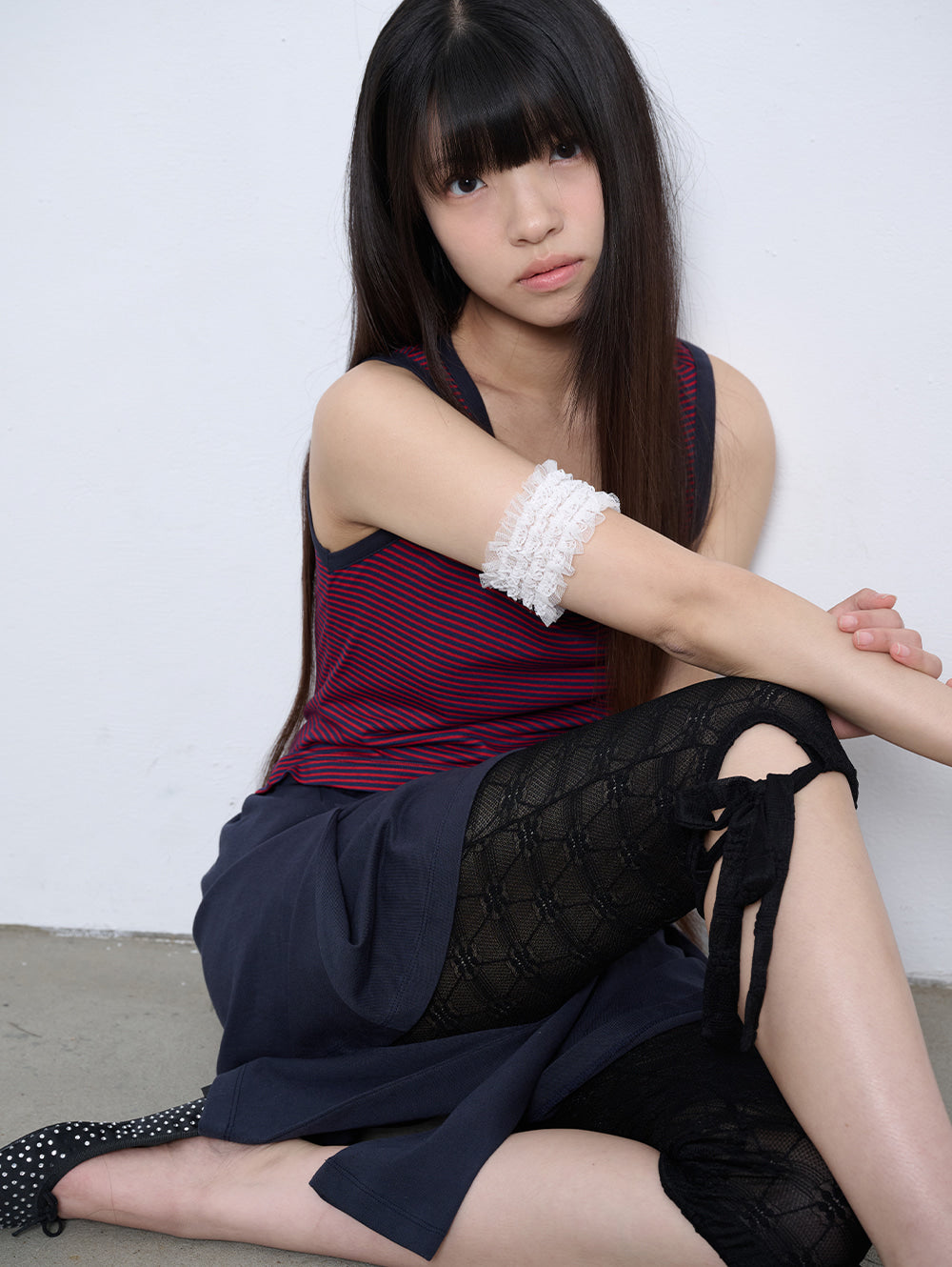 6/8 21:00発売【TUOMIO】STRIPE TIE DRESS