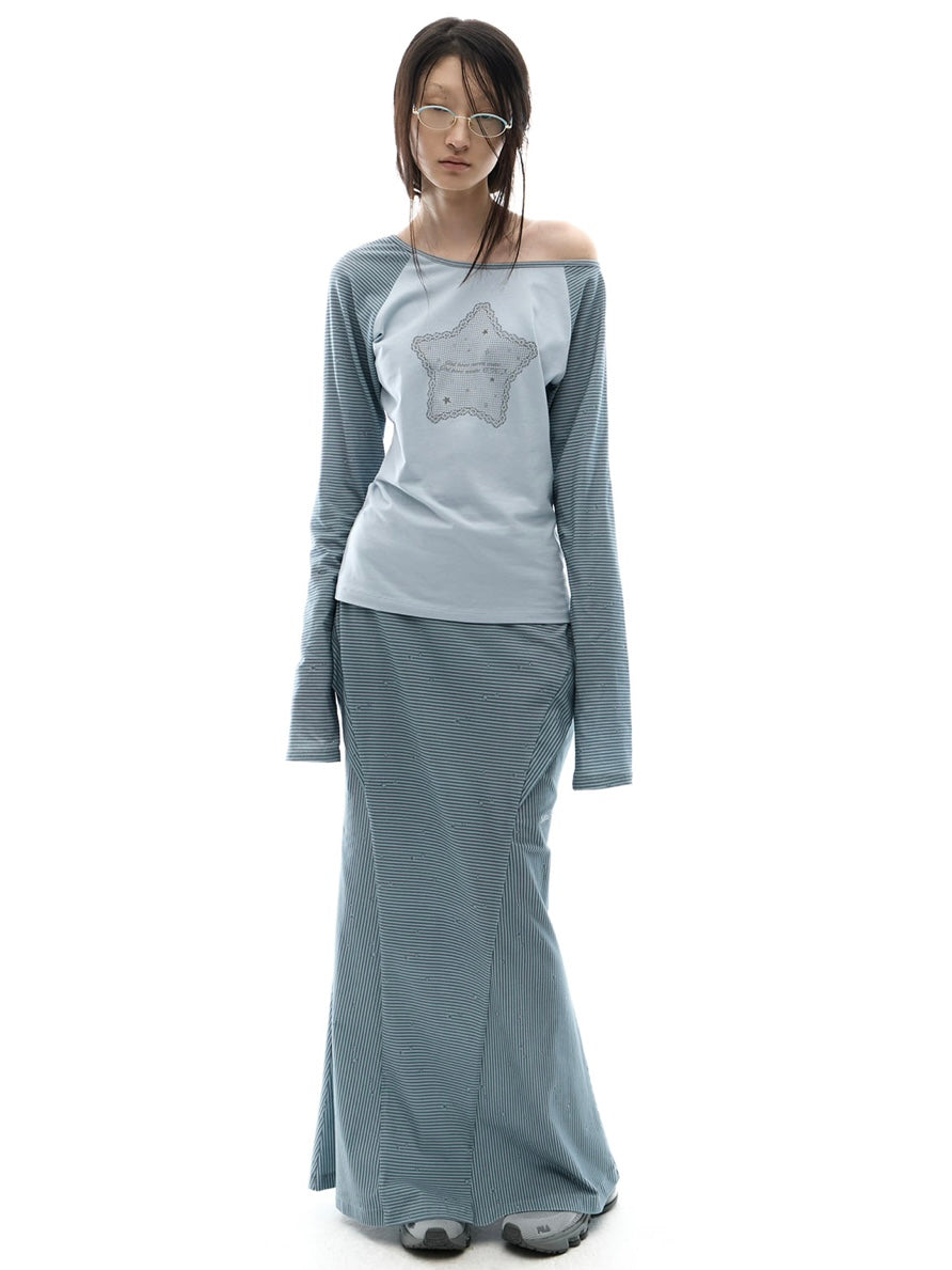 【OJOS】Side Panel Mermaid Maxi Skirt