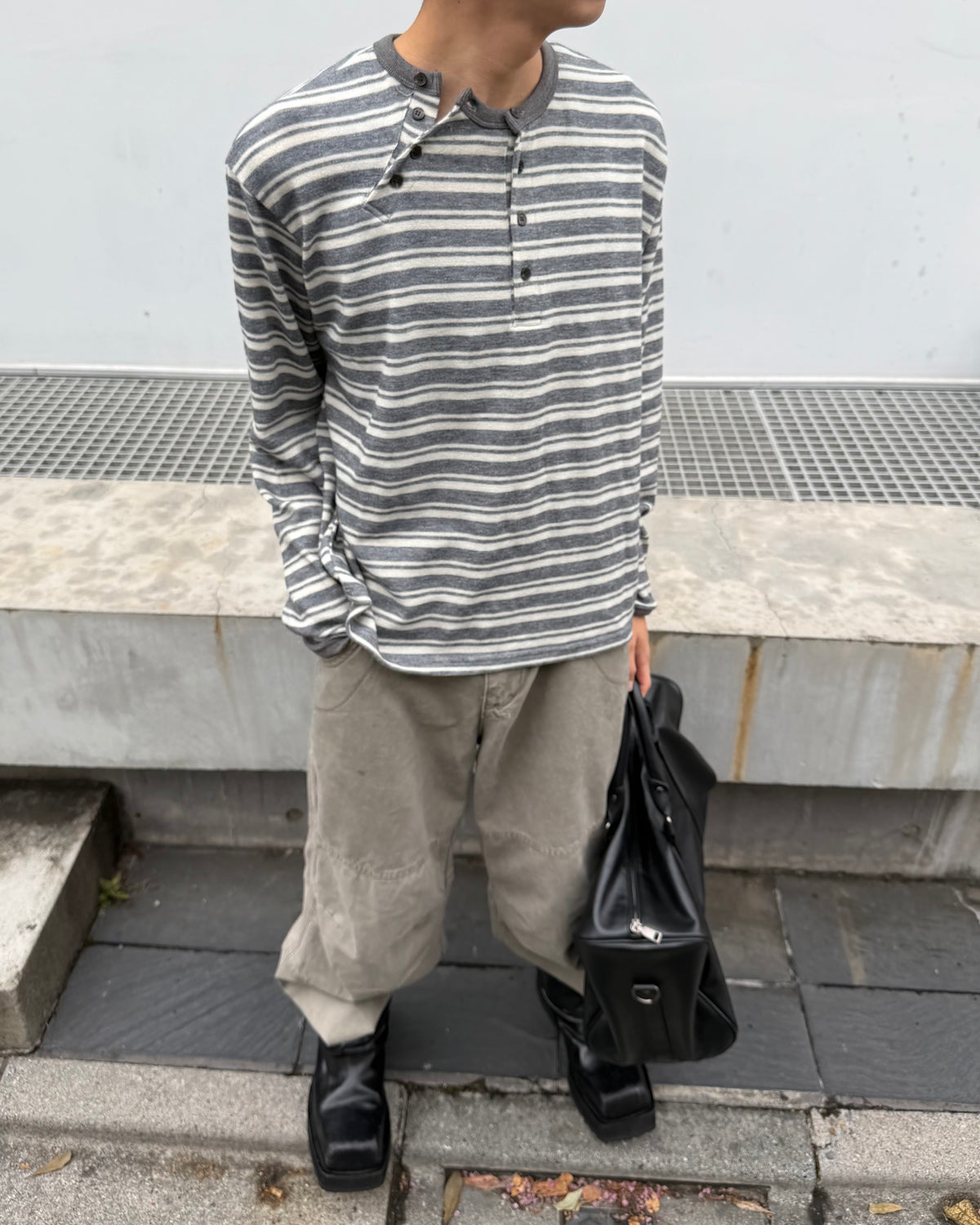 【youll】Asymmetry border henley long sleeve (3color)