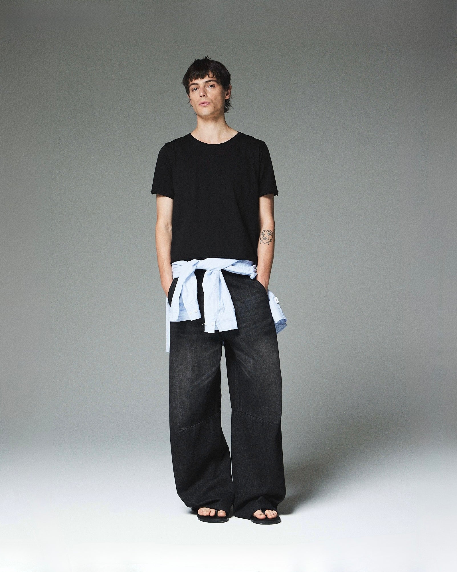 【CS】loose split cut denim pants