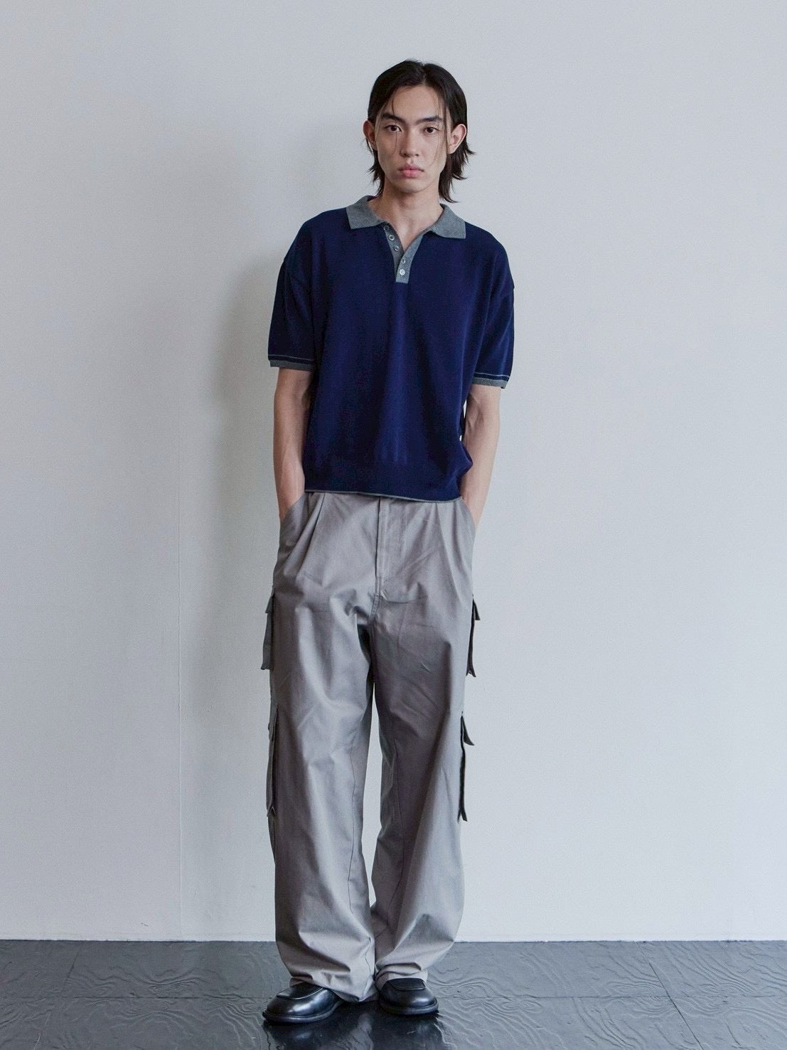 【Waviness】Accent Collar Polo Knit