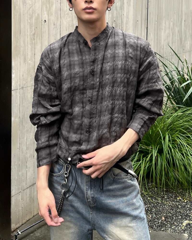 大阪店WEB限定受注制【Chikashitsu +】drawstring soft check shirt (2color)