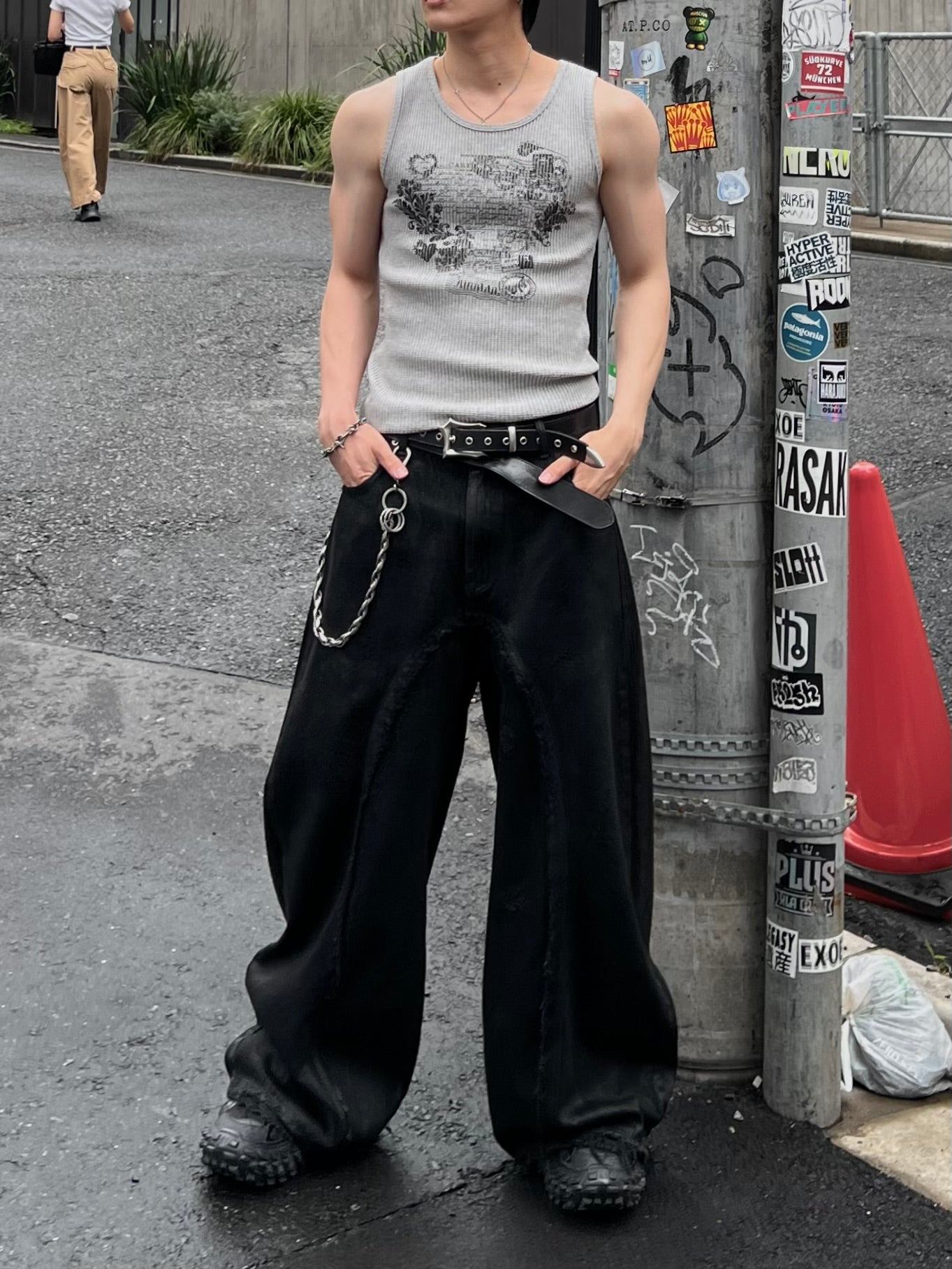 大阪店WEB限定受注制【Chikashitsu +】graphic waffle tank (2color)