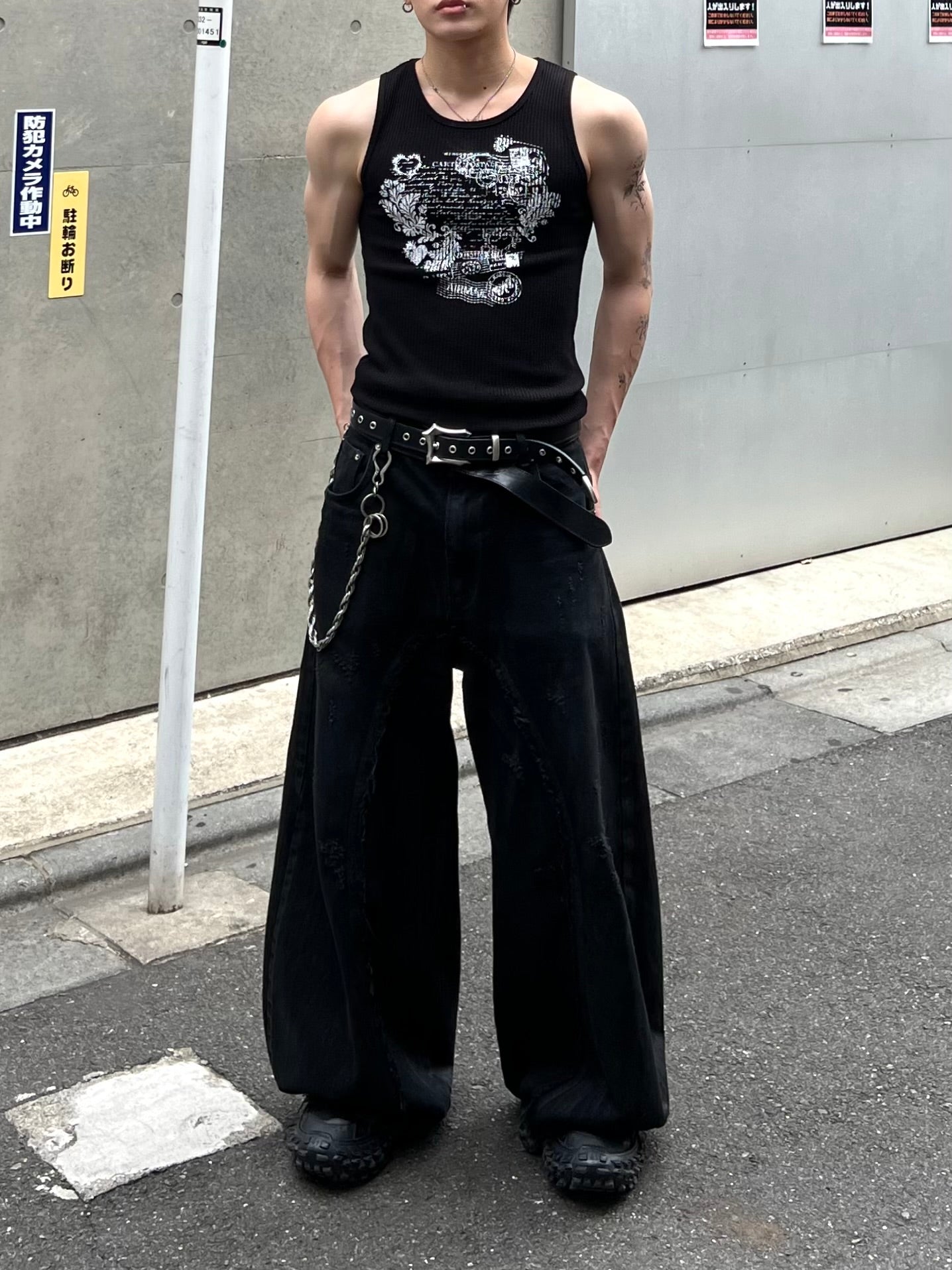 大阪店WEB限定受注制【Chikashitsu +】graphic waffle tank (2color)