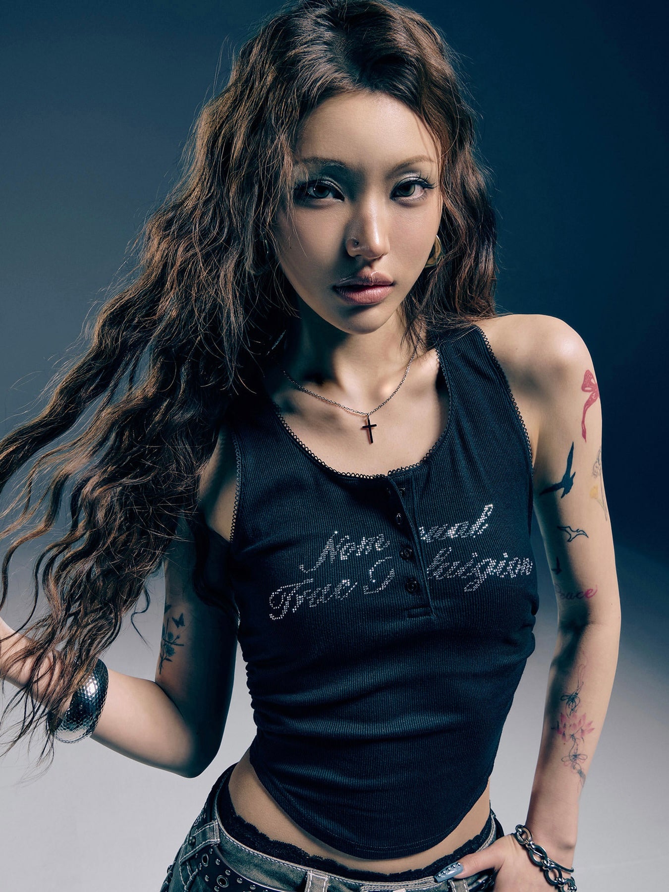 【NOMANUAL×TRUE RELIGION】NO RELIGION SHIRRING SLEEVELESS TEE