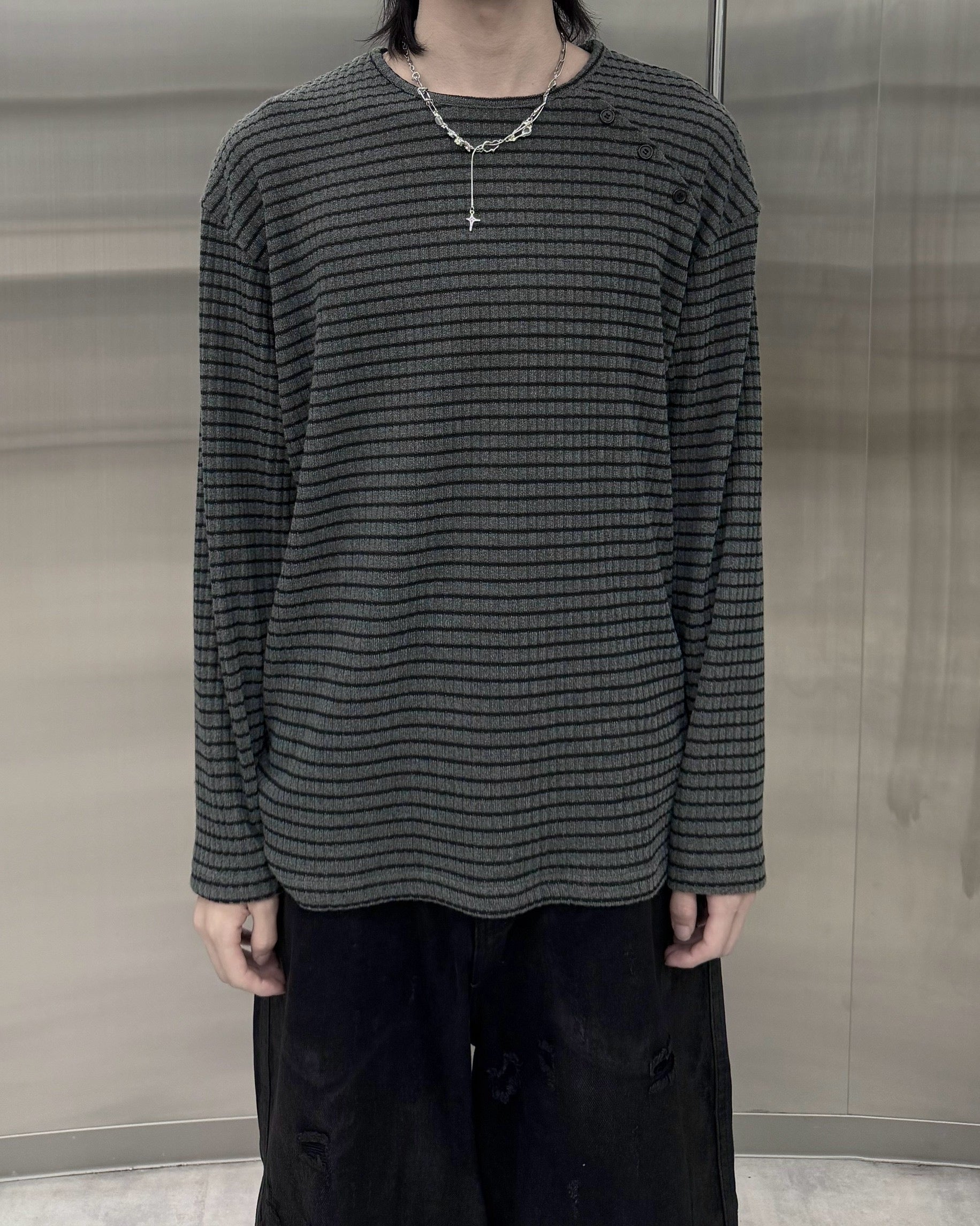 受注制【nmtc+】diagonal button border long sleeve (2color)