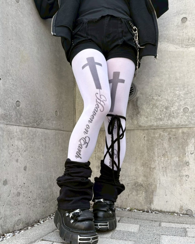 国際配送【Never mind the XU】Cross lettering tights