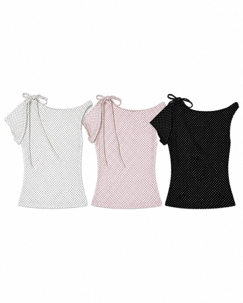 渋谷109店WEB限定受注制【nmtc+】Dot Ribbon Neck Tee (3color)