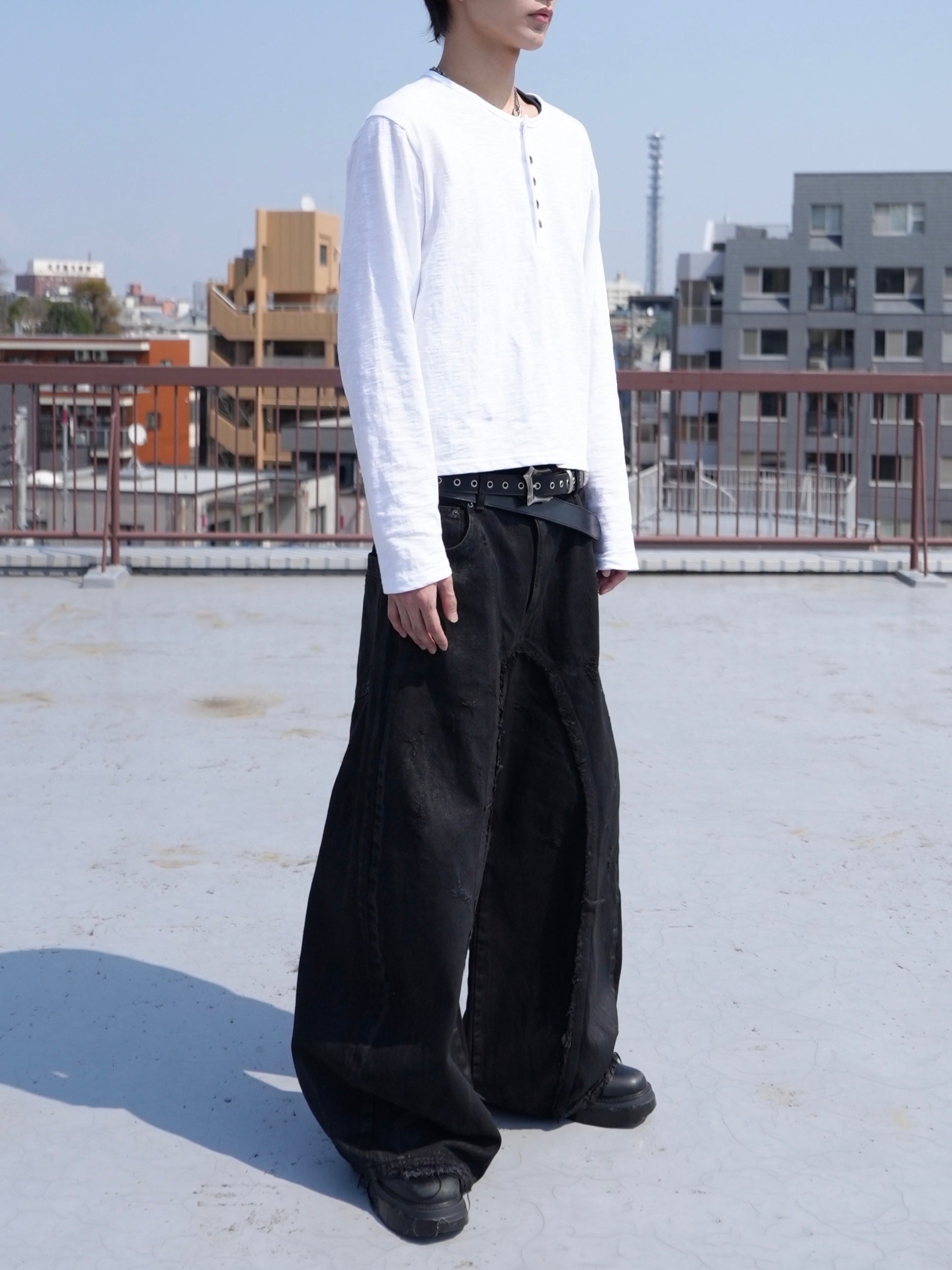 4/18 20:00発売【CHIKASHITSU PLUS HIGH】Washed coating denim pants
