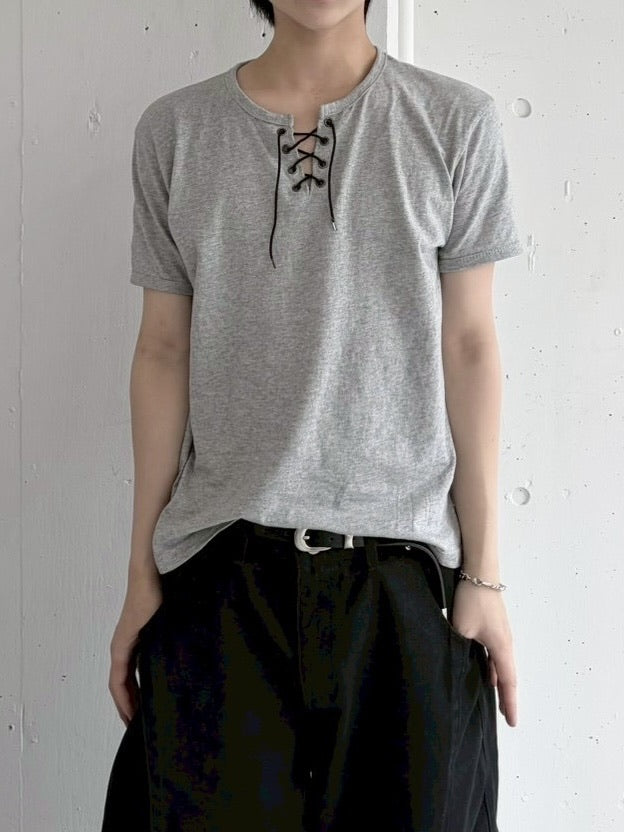 受注制【LUV CODE】lace up neck tee (4color)