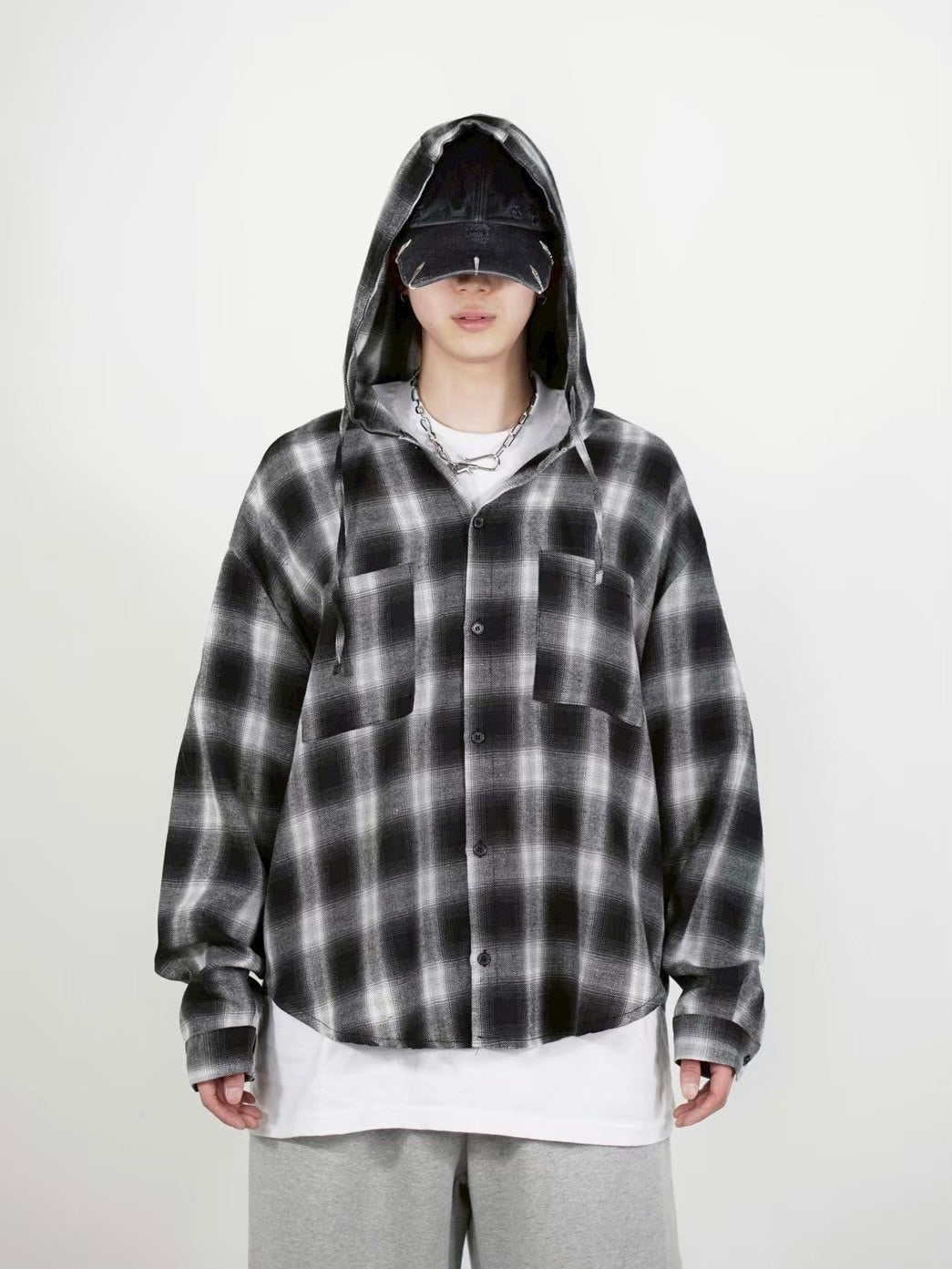 受注制【Chikashitsu +】tartan check hooded shirt (3color)