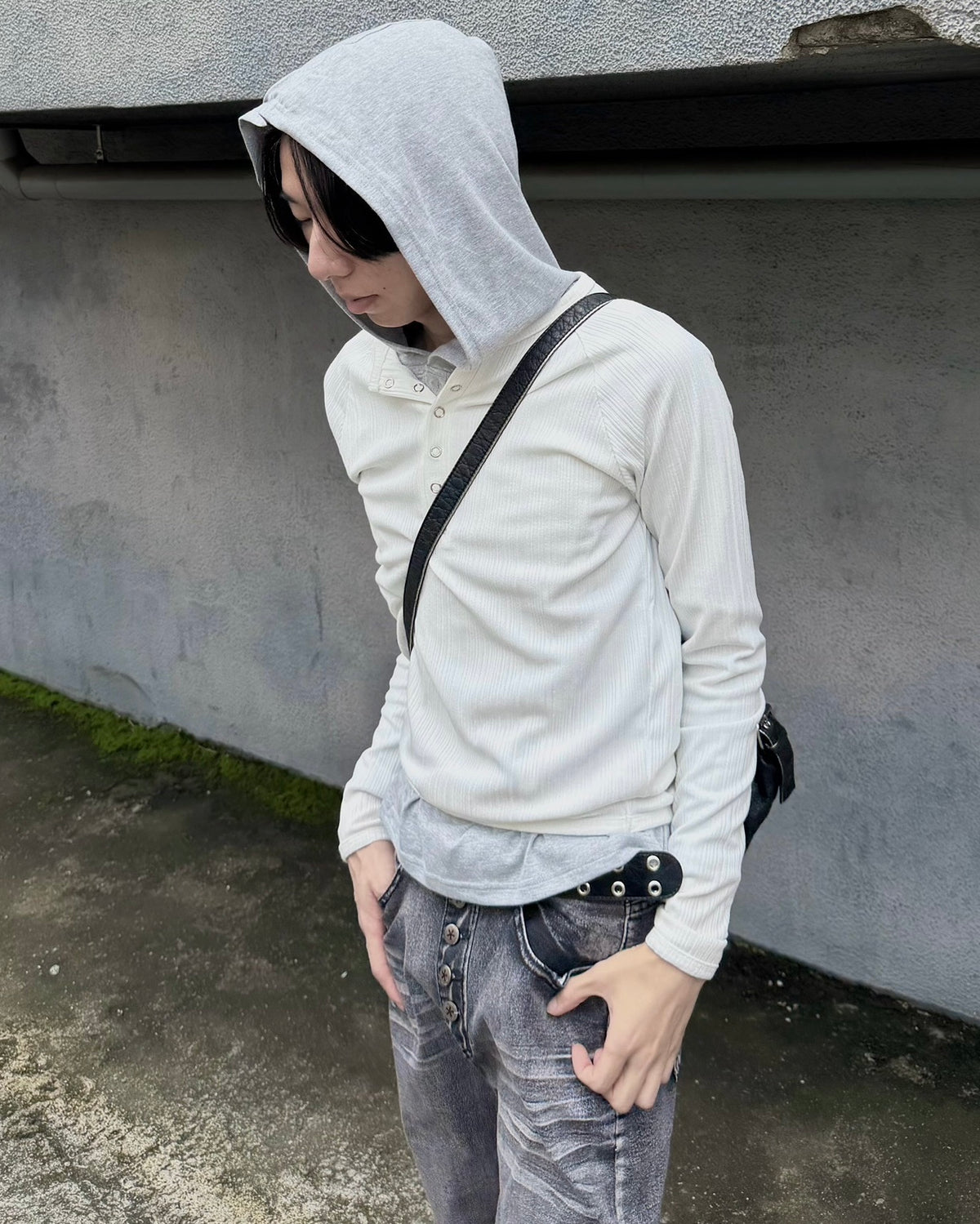 受注制【nmtc+】Snap henley neck ribbed slim top (4color)