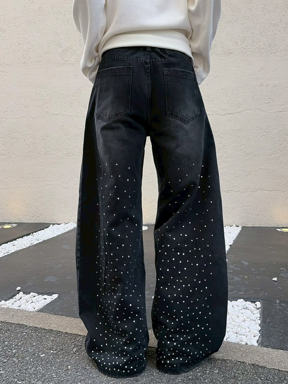 国際配送【LUV CODE】rhinestone wide denim pants (2color)